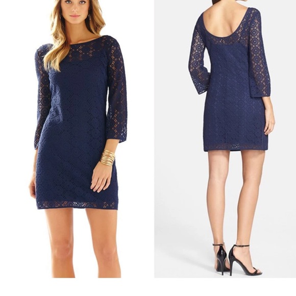 Lilly Pulitzer Breakers Lace Topanga Dress‎ Small Bell Sleeve Boatneck Low Back - Picture 1 of 7